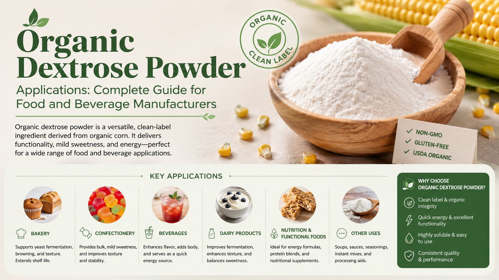 Organic Dextrose Powder Applications: Complete Guide For Food And Beverage Manufacturers Organic Dextrose Powder Applications Complete Guide For Food And Beverage Manufacturers