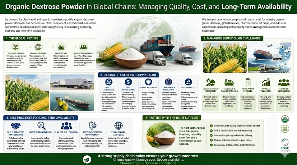Organic Dextrose Powder In Global Supply Chains: Managing Quality, Cost, And Long-Term Availability Organic Dextrose Powder In Global Supply Chains Managing Quality, Cost, And Long-Term Availability
